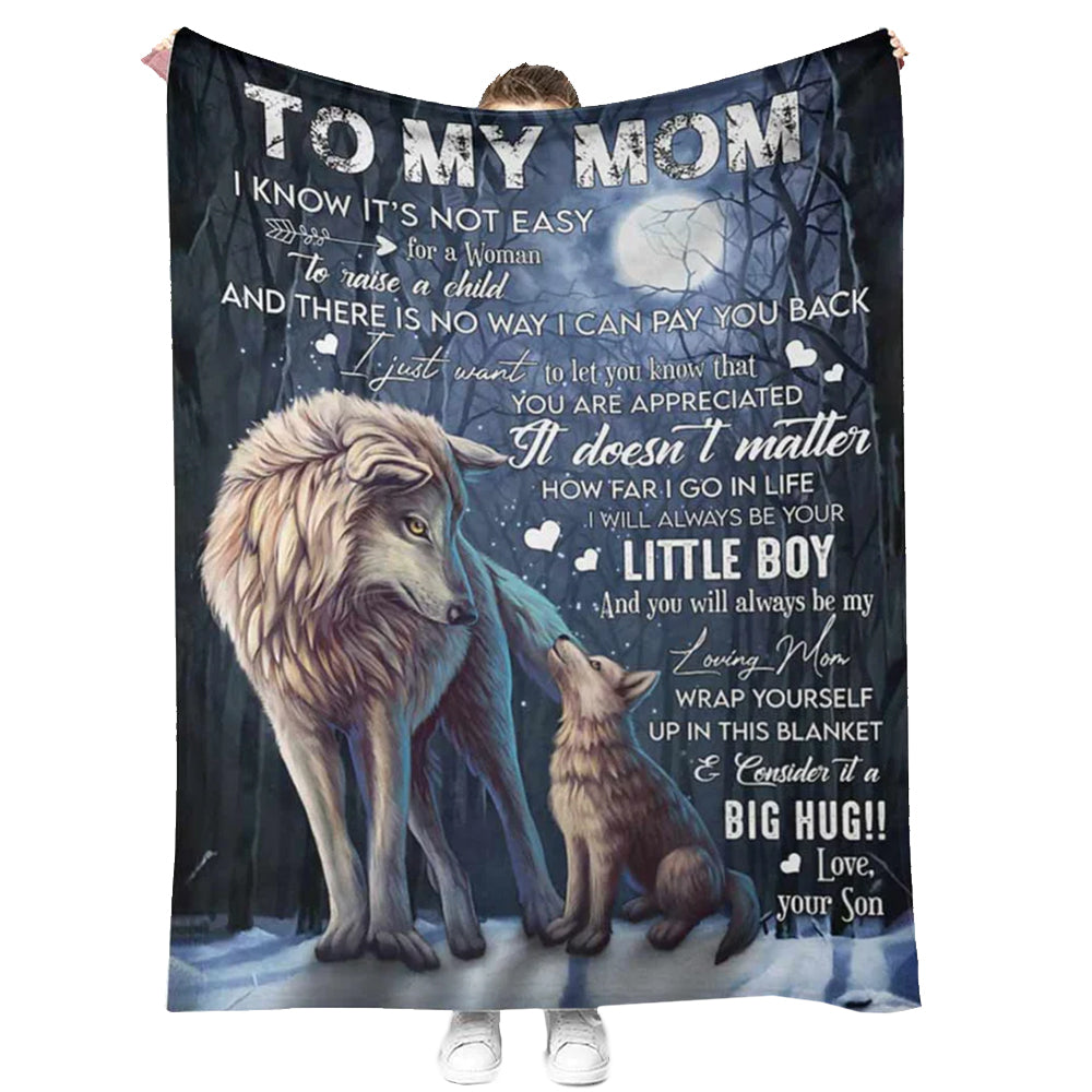 Wolf To My Mom With Moon Flannel Blanket For Cozy Bedroom Sofa Decor