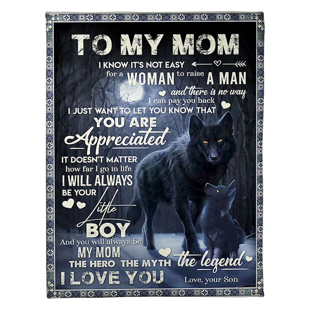 Wolf To My Mom Wolf You Are Appreciated Flannel Blanket For Cozy Bedroom Sofa Decor