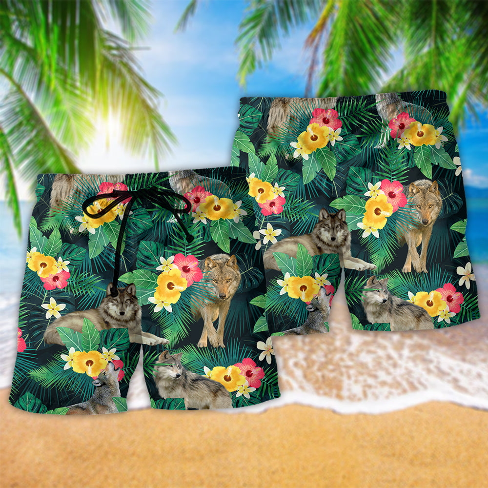 Wolf Tropical Floral Summer Vibes Beach Shorts Design View For Summer Events And Coastal Getaways