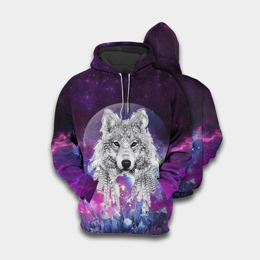 White Purple Wolf Moon Hoodie For Animal Lovers Casual Streetwear Travel And Everyday Comfort