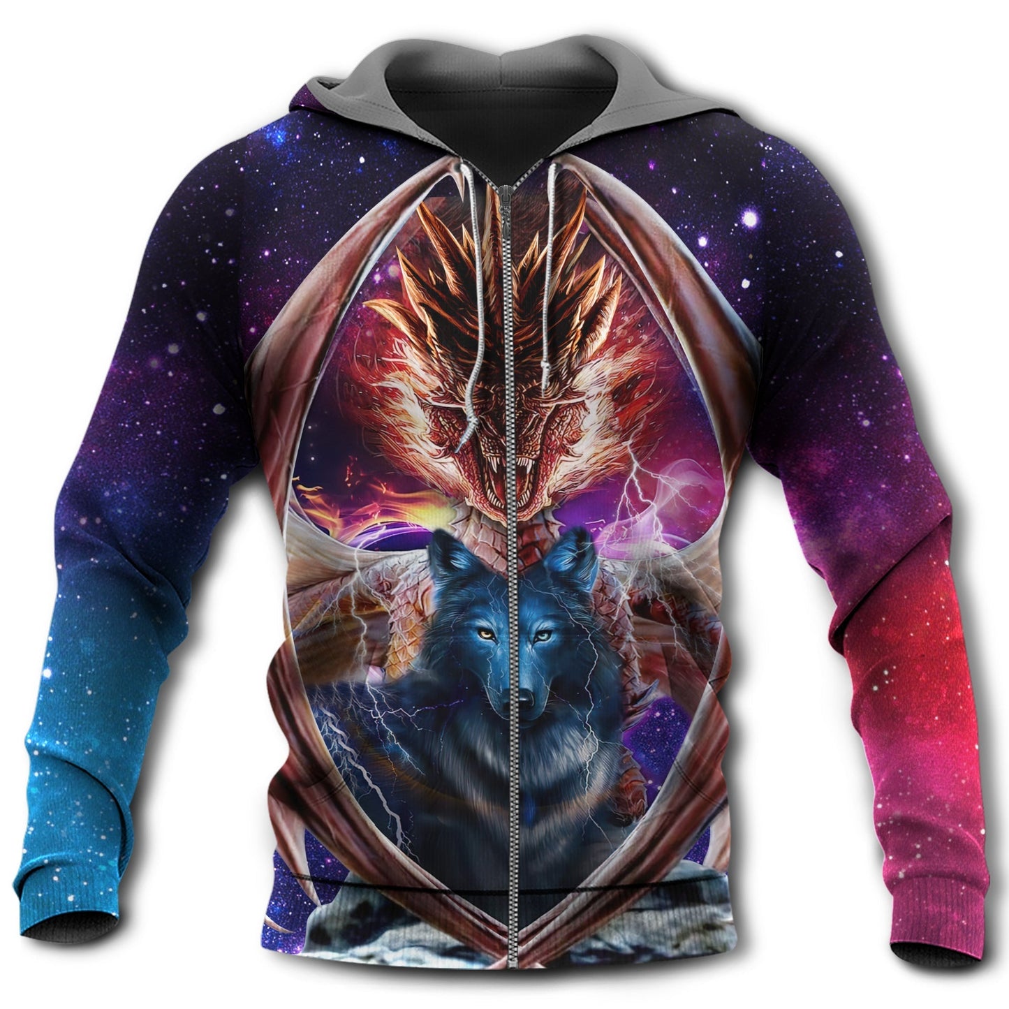 Red Blue Fantasy Wolf Dragon Hoodie For Mythical Adventures Weekend Outings And Thoughtful Gifting