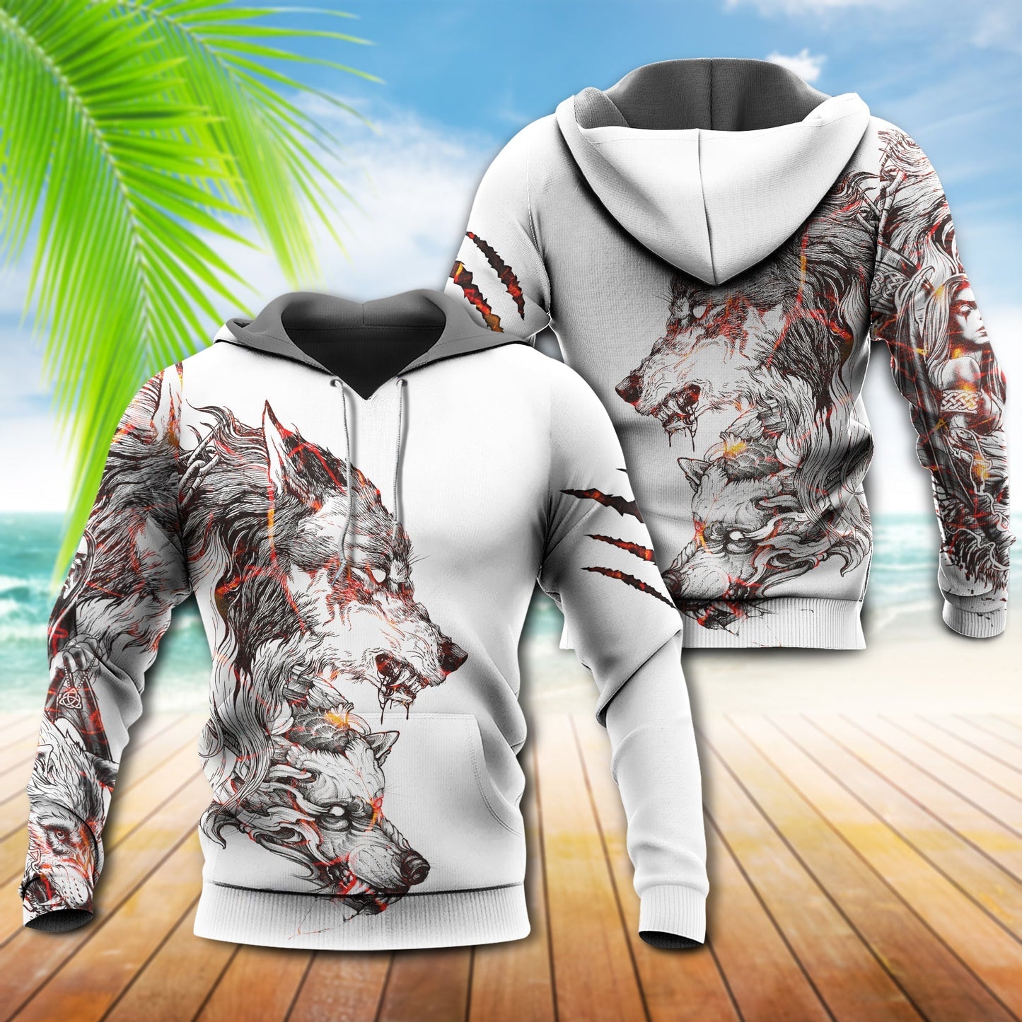 Red Wolf Tattoo Blood Hoodie For Pet Lovers Casual Style Holidays And Thoughtful Gifts