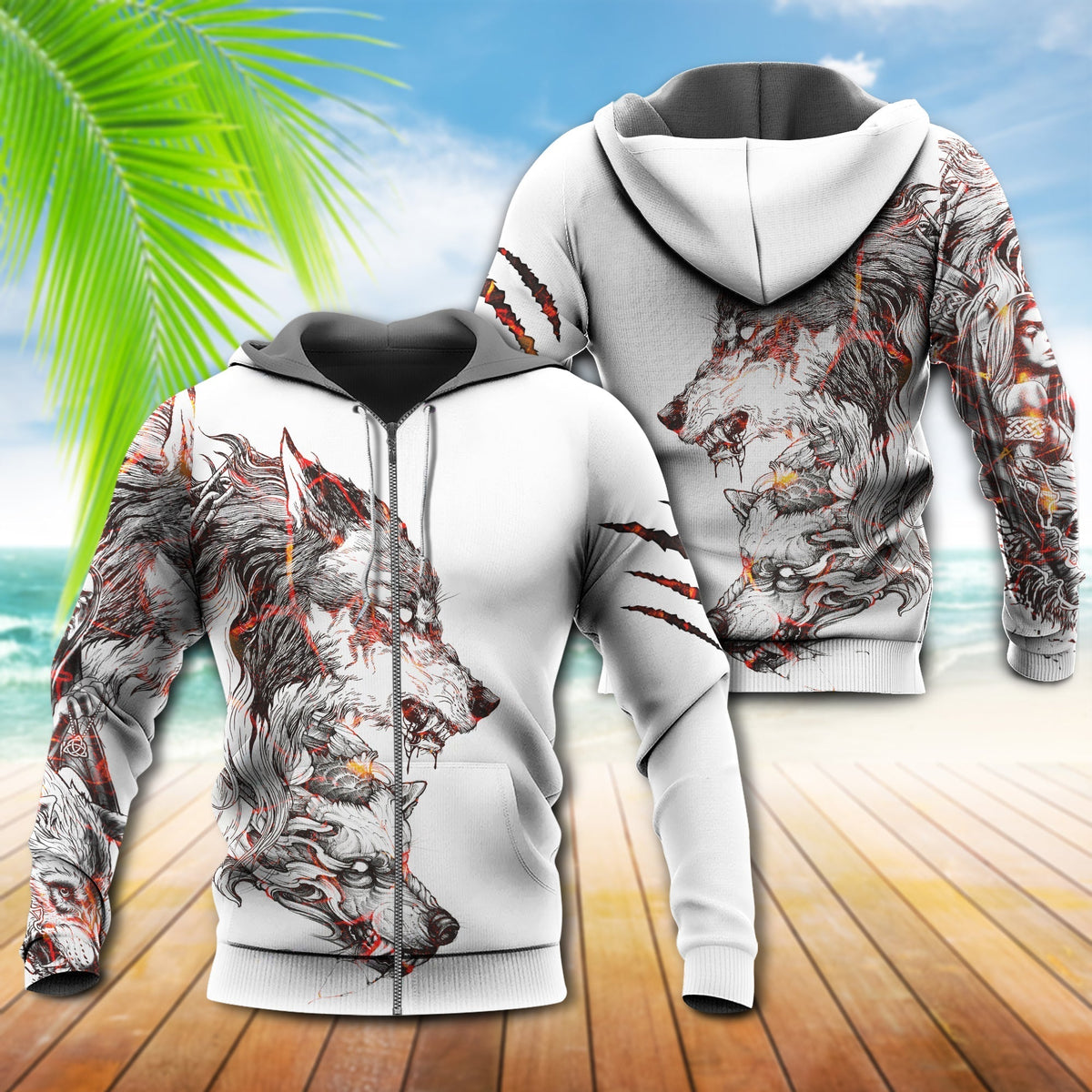 Red Wolf Tattoo Blood Hoodie For Pet Lovers Casual Style Holidays And Thoughtful Gifts