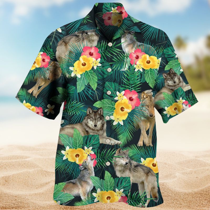 Tropical Summer Wolf Hawaiian Shirt For Island Vacations, Resort Wear, And Relaxed Seasonal Style