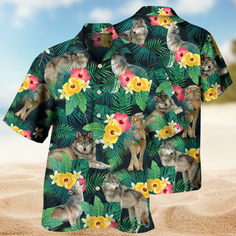 Tropical Summer Wolf Hawaiian Shirt For Island Vacations, Resort Wear, And Relaxed Seasonal Style