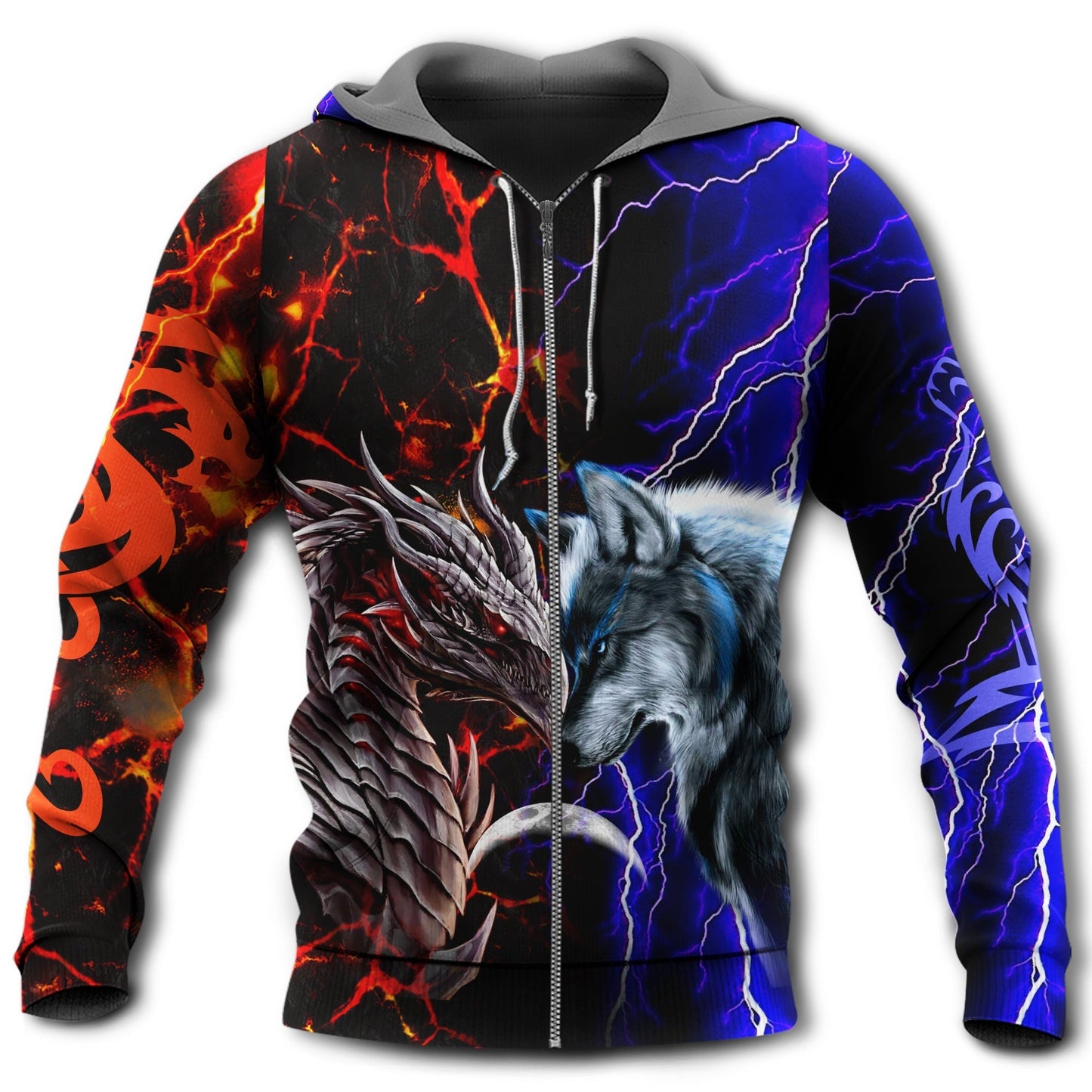 Red Blue Fantasy Wolf Dragon Hoodie For Fantasy Inspired Outfits Travel Days And Comfortable Wear