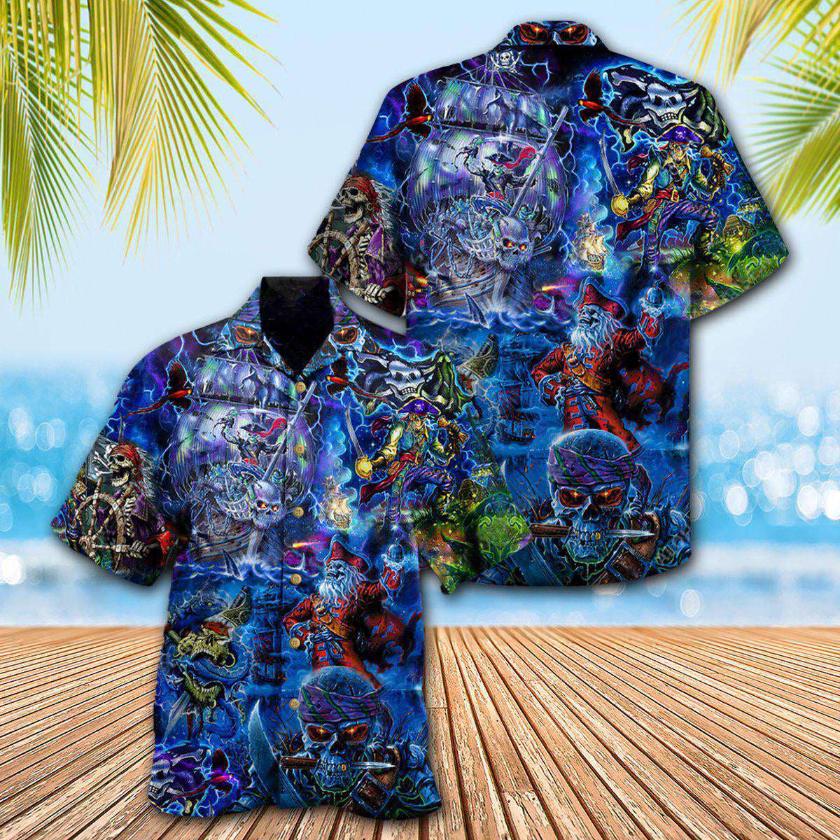 Nautical Pirate Captain Hawaiian Shirt Artwork Detail For Resort Trips And Outdoor Activities