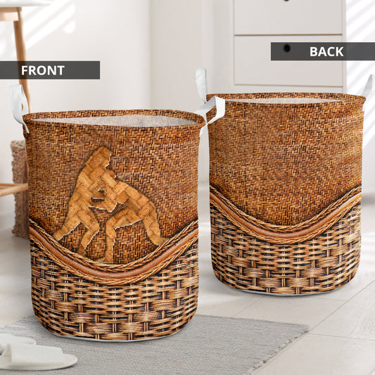 Wrestling Rattan Texture Laundry Basket For Bathroom Bedroom Storage