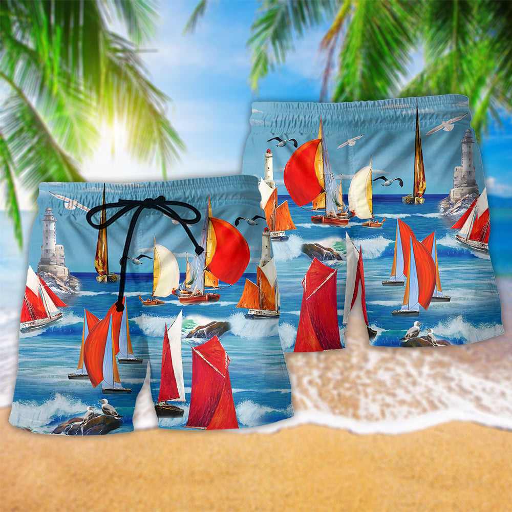Colorful Yacht Nautical Beach Shorts Pattern Detail For Beachside Relaxation And Laid Back Daily Wear