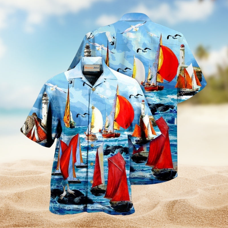 Yacht Colorful Cutter Hawaiian Shirt For Summer Gatherings Island Travel And Comfortable Casual Wear