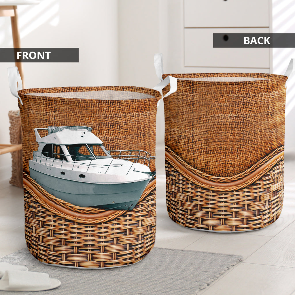 Yacht Rattan Texture Laundry Basket For Bathroom Bedroom Storage
