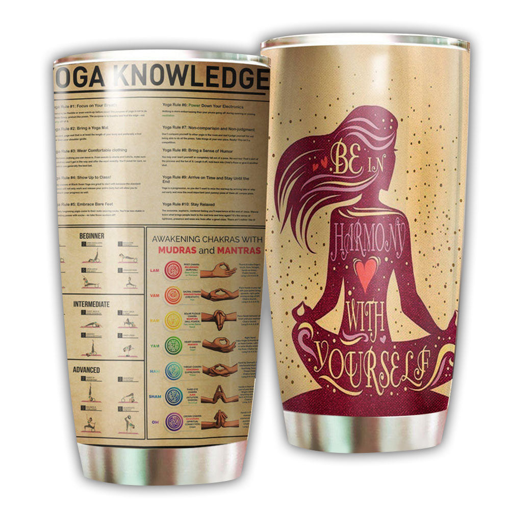 Yoga Knowledge Be In Harmony 20 Oz Tumbler For Coffee Travel And Daily Drinks