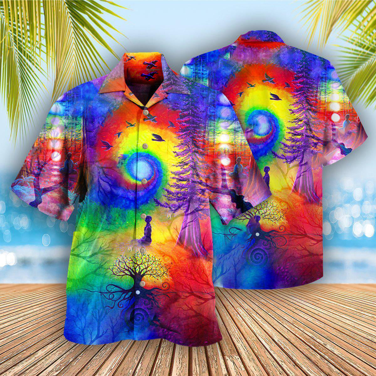 Yoga Meditation Tune Inner Universe Hawaiian Shirt Design View For Casual Summer Styling