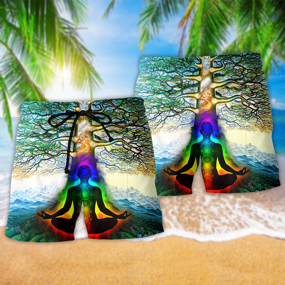 Yoga Peace Comes From Inside Tree Of Life Beach Shorts For Weekend Recreation And Style