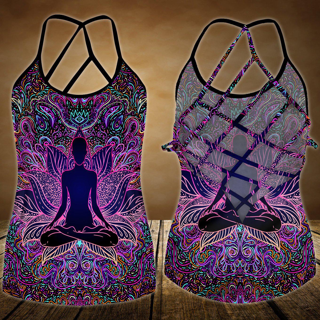 Yoga Meditation Peaceful Hollow Tank Top For Yoga Sessions And Summer Outings