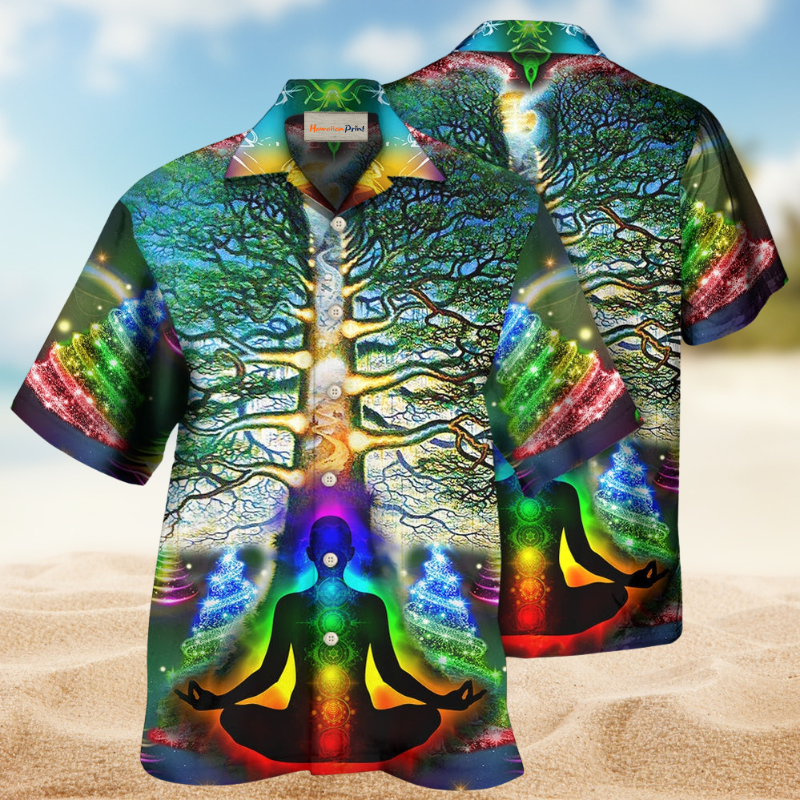 Yoga Tree Hawaiian Shirt For Island Vacations, Resort Wear, And Relaxed Seasonal Style
