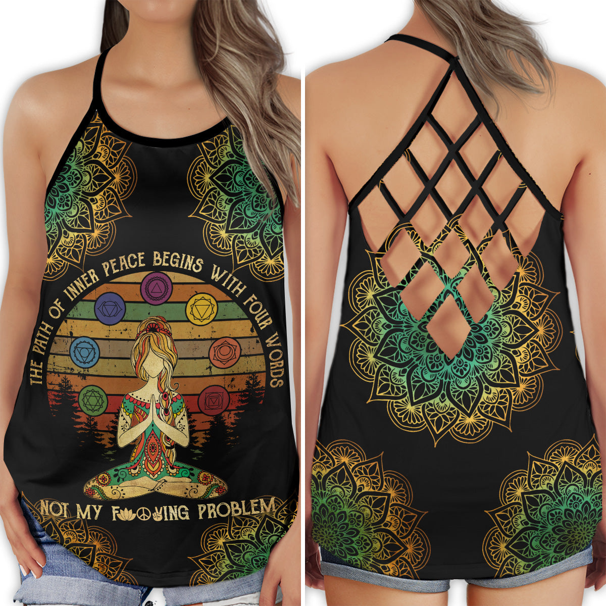 Yoga Inner Peaceful Hollow Tank Top For Yoga Workouts And Festival Wear
