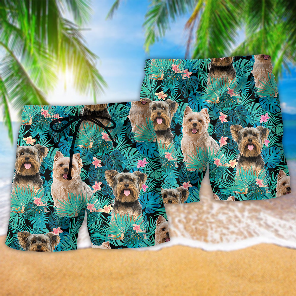Yorkshire Terrier Tropical Floral Beach Shorts For Summer Vacation And Coastal Travel