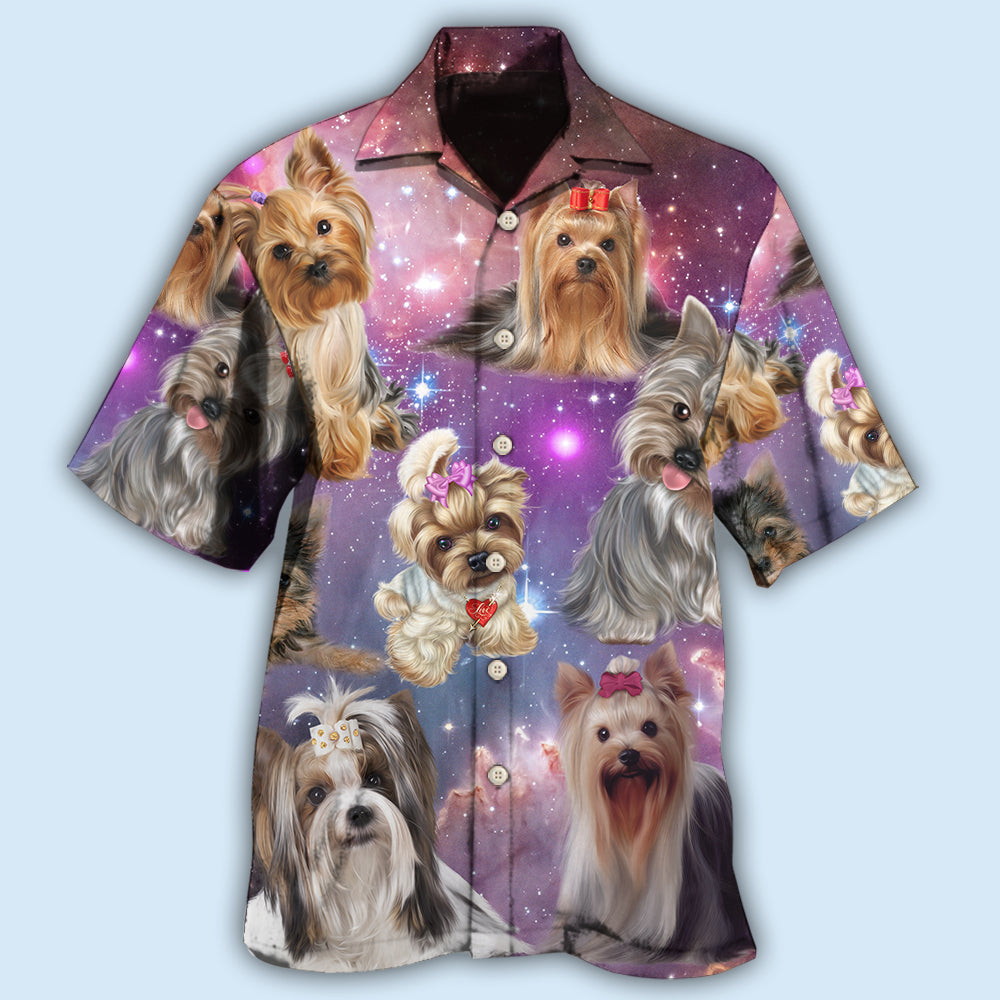 Mystical Yorkshire Terrier Galaxy Hawaiian Shirt Pattern Detail For Vacation Travel And Daily Wear
