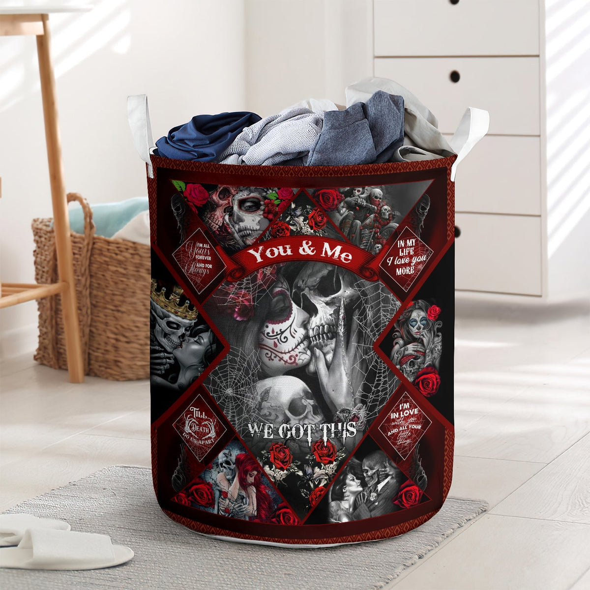 Skull Rose Love You And Me We Got This Laundry Basket For Bathroom Bedroom Storage