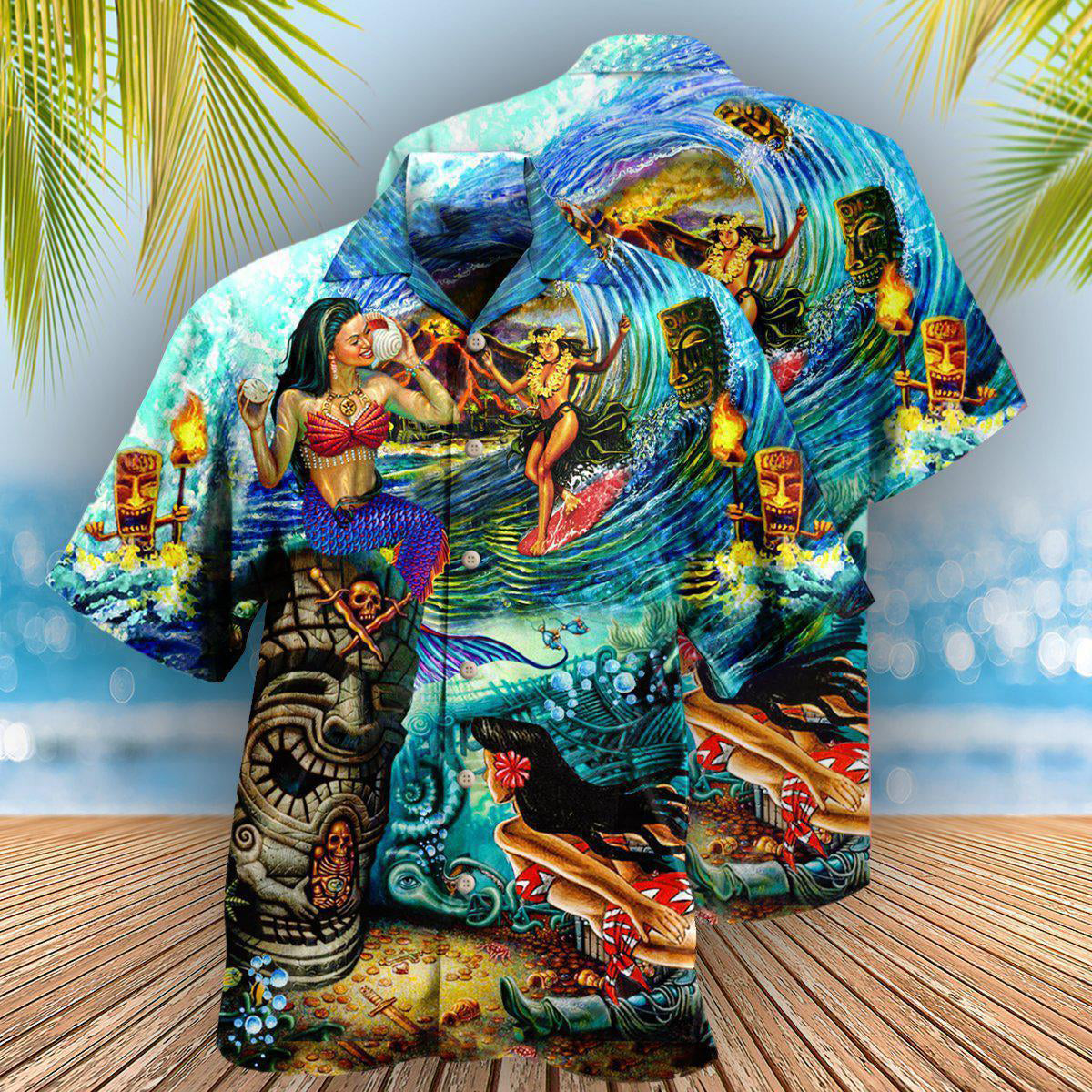 Beach Island Tiki Hawaiian Shirt With All Over Print For Resort Holidays Beach Travel And Relaxed Casual Fashion