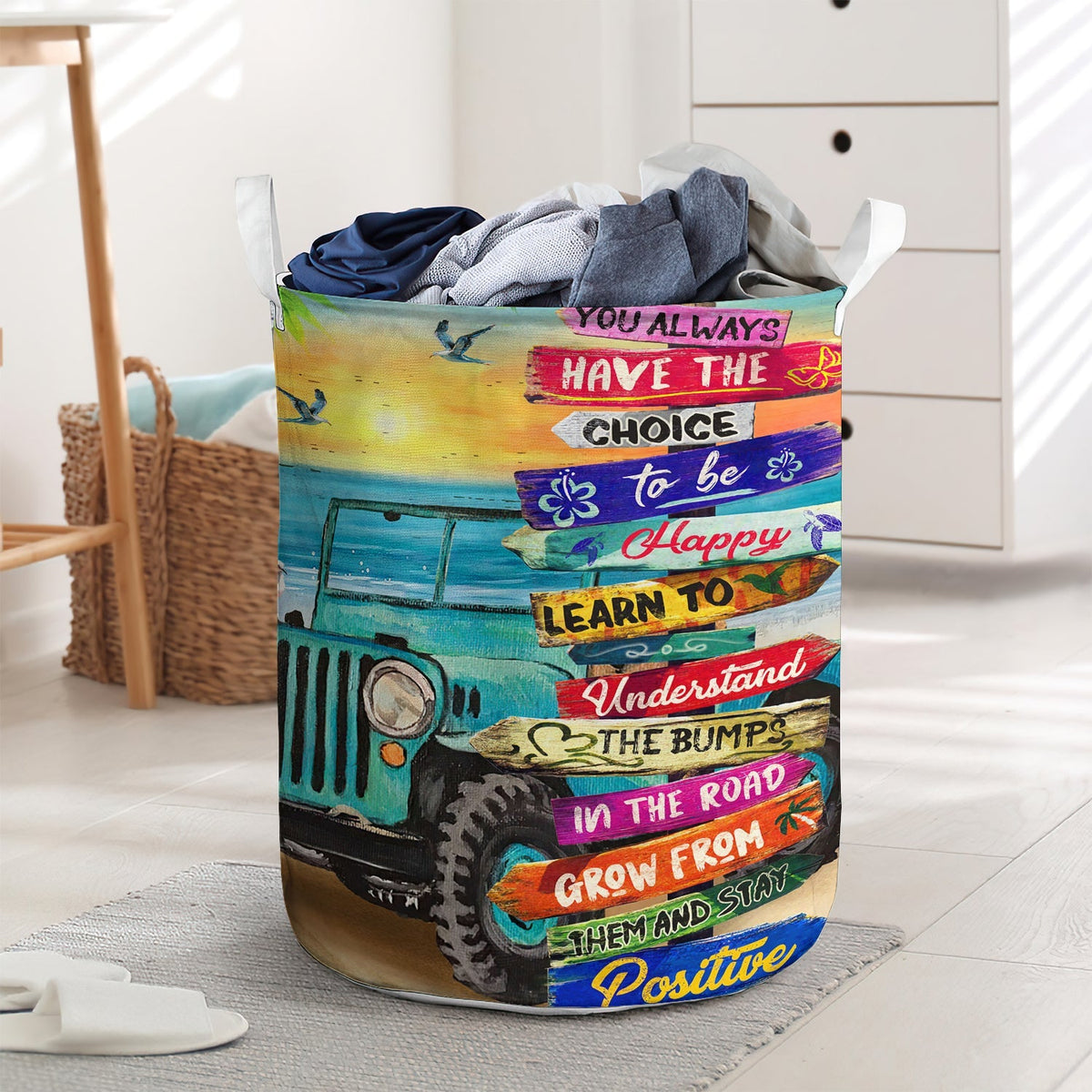 Beach You Always Have The Choice To Be Happy Laundry Basket For Bathroom Bedroom Storage