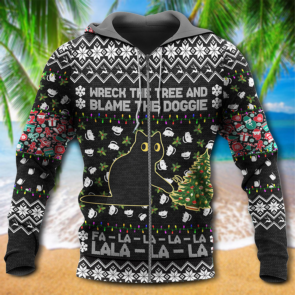 Black Cat Christmas Tree Mischief Hoodie For Winter Streetwear Christmas Travel And Seasonal Home Gatherings