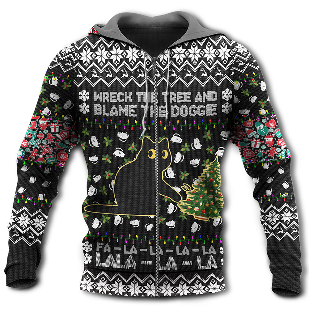 Black Cat Christmas Tree Mischief Hoodie For Winter Streetwear Christmas Travel And Seasonal Home Gatherings