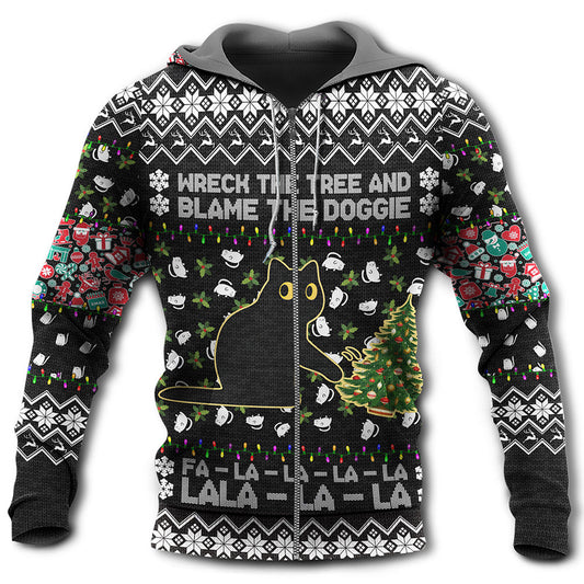 Black Cat Christmas Tree Mischief Hoodie For Winter Streetwear Christmas Travel And Seasonal Home Gatherings