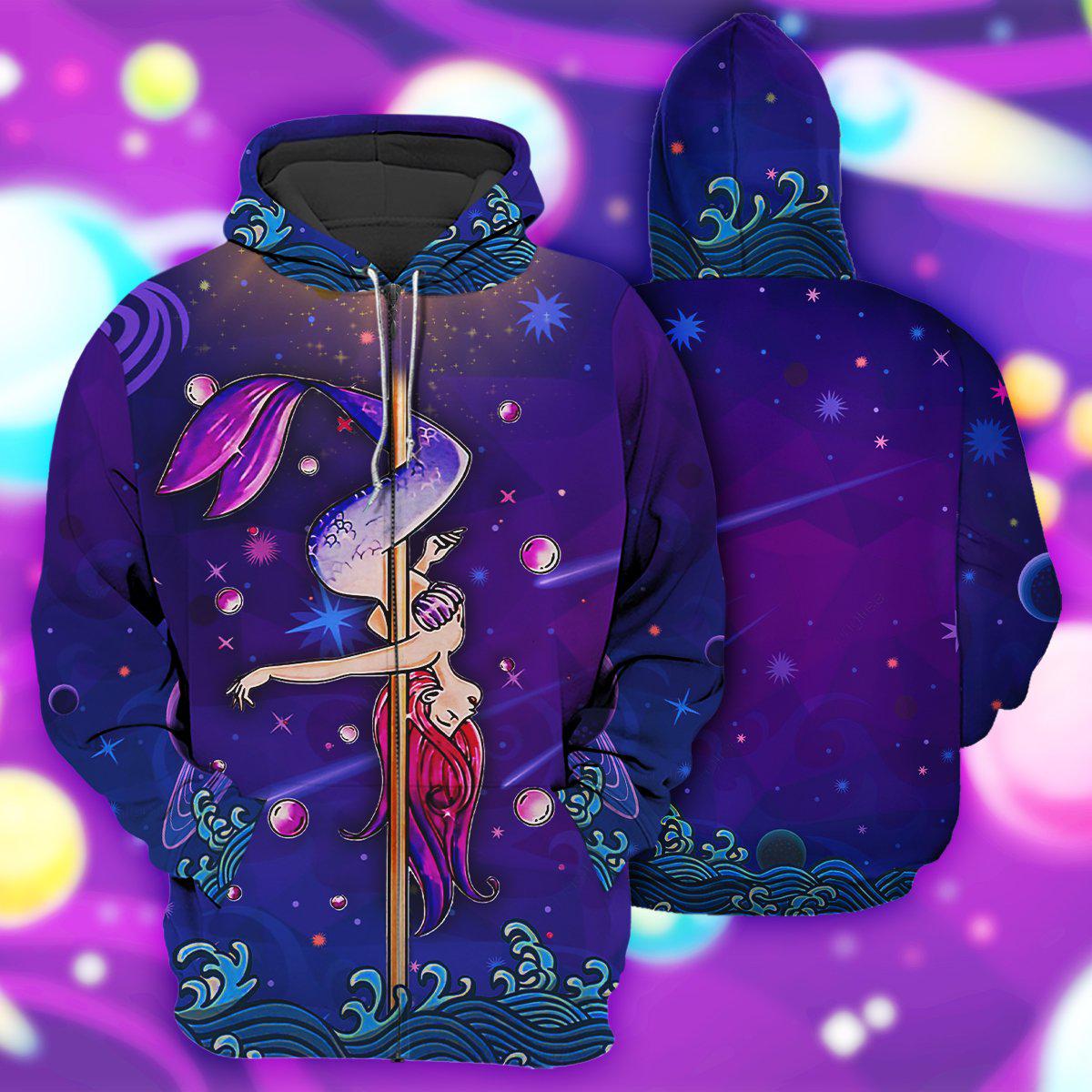 Pole Dance Mermaid Hoodie For Coastal Adventures Vacation Days And Comfortable Casual Wear