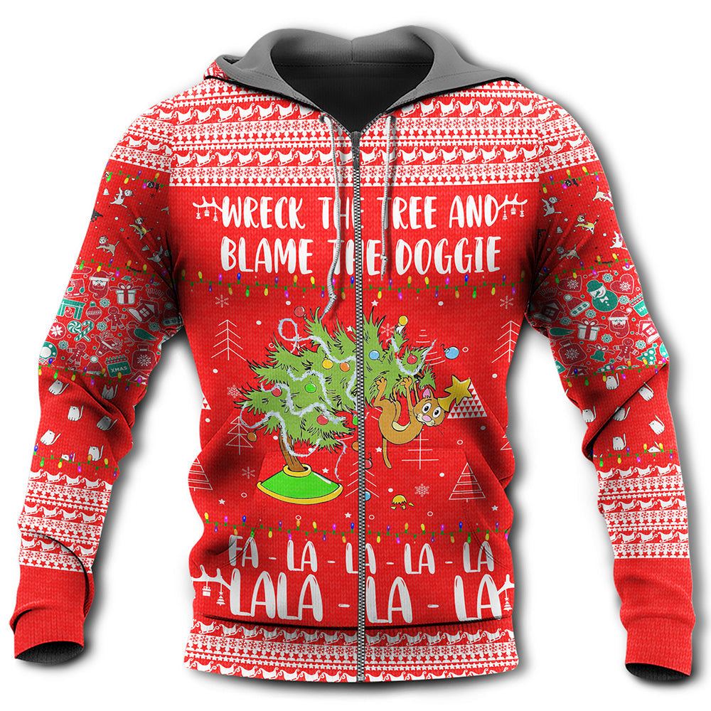 Red Cat Christmas Tree Mischief Hoodie For Christmas Gatherings Outdoor Trips And Relaxed Seasonal Style