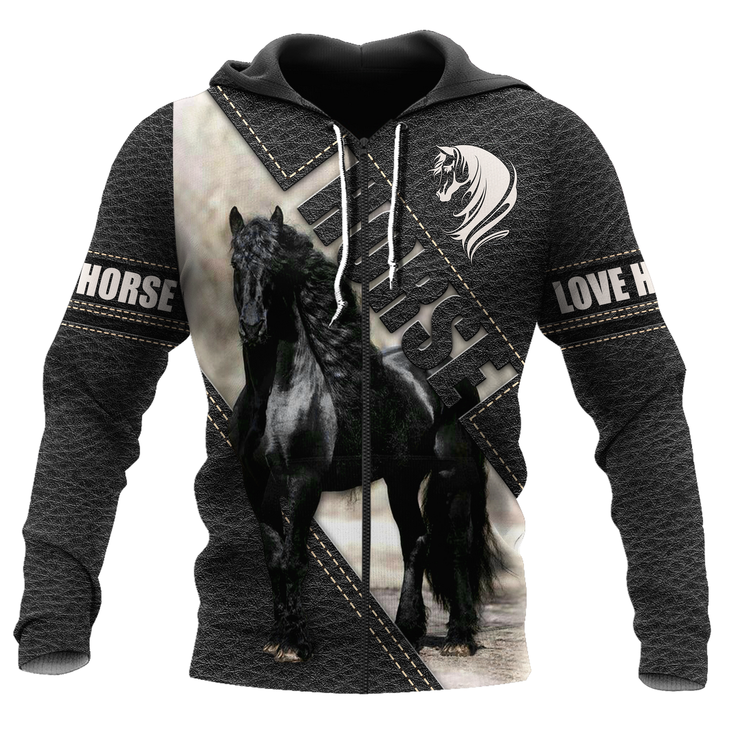 Black Friesian Horse Hoodie For Rustic Travel Casual Adventures And Gift Giving