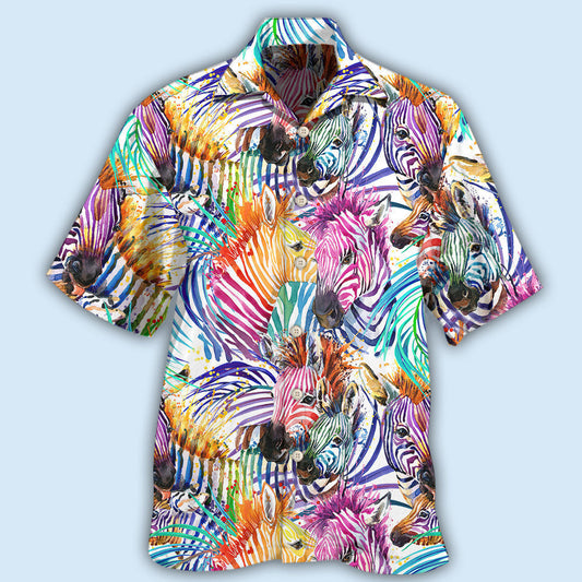 Colorful Zebra Leaf Hawaiian Shirt For Summer Vacation, Beach Travel, And Casual Wear