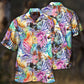 Colorful Zebra Leaf Hawaiian Shirt For Summer Vacation, Beach Travel, And Casual Wear