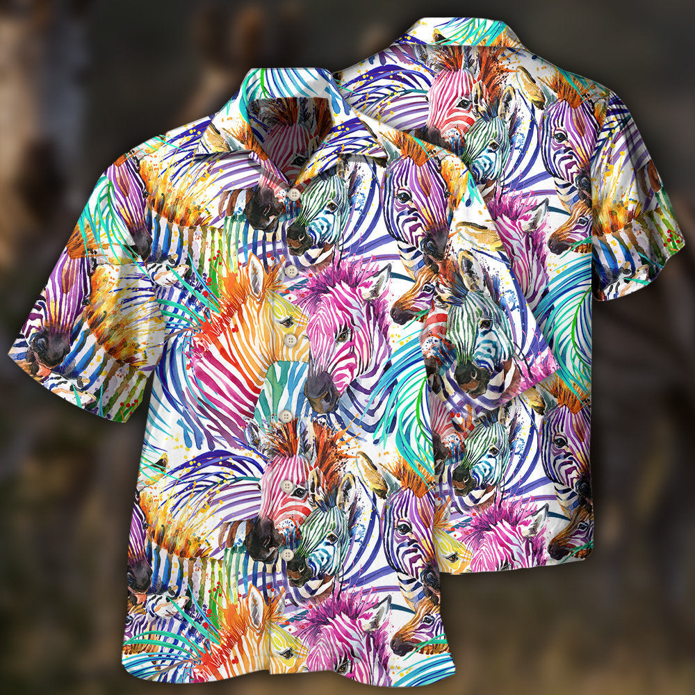 Colorful Zebra Leaf Hawaiian Shirt For Summer Vacation, Beach Travel, And Casual Wear