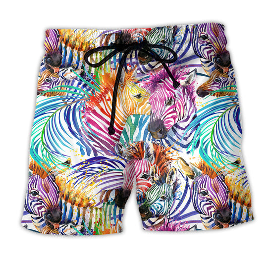 Colorful Leaf Zebra Beach Shorts For Oceanfront Escapes And Leisure And Relaxation