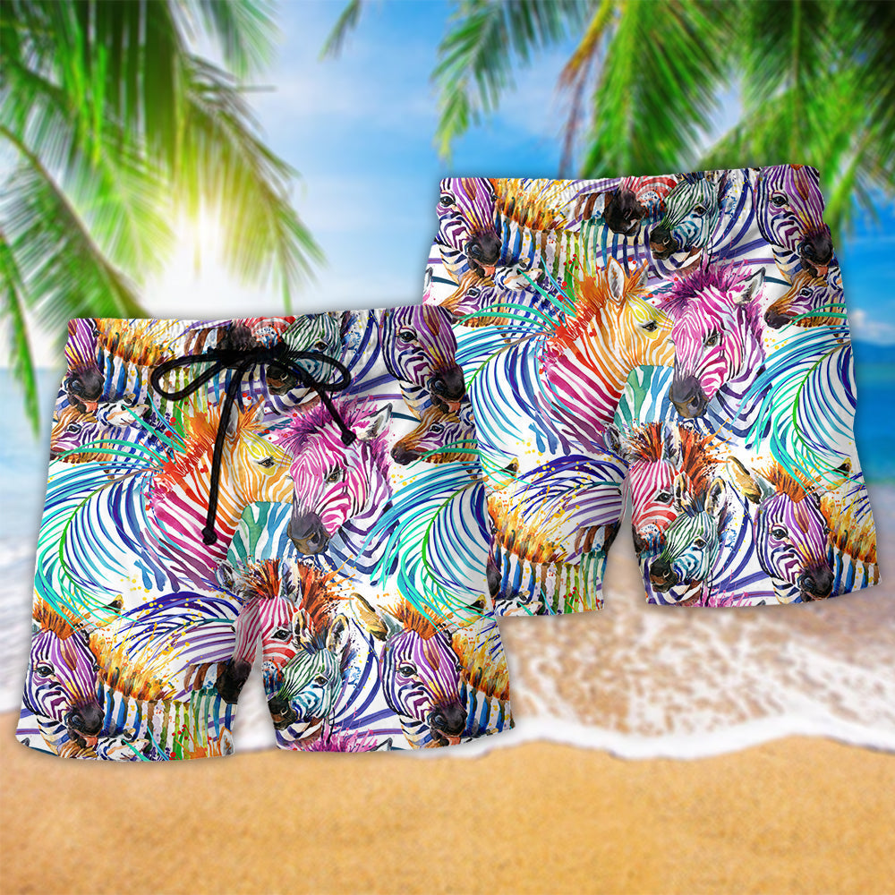 Colorful Leaf Zebra Beach Shorts Pattern Detail For Tropical Escapes And Leisure And Relaxation