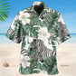 Tropical Zebra Leaf Hawaiian Shirt For Tropical Holidays, Resort Trips, And Relaxed Coastal Style