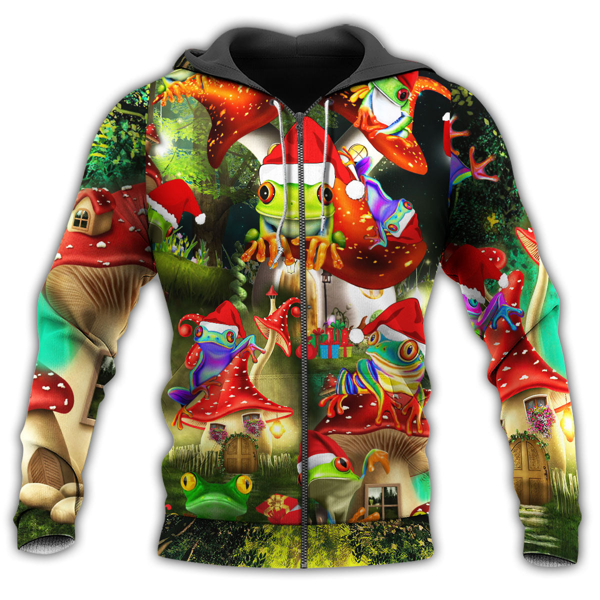 Frog Santa Tiny House Hoodie For Christmas Events Holiday Travel And Comfortable Casual Outfits