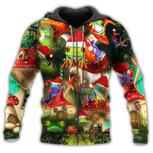 Frog Santa Tiny House Hoodie For Christmas Events Holiday Travel And Comfortable Casual Outfits