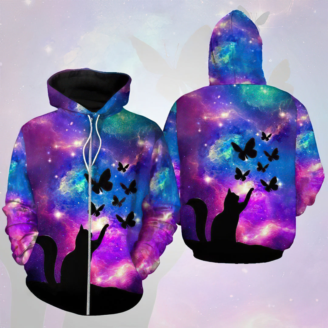Beautiful Cat Butterfly Hoodie For Wildlife Themes Travel Days And Comfortable Casual Style
