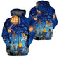 Blue Halloween Cat Hoodie For Fall Celebrations Casual Streetwear And Weekend Travel