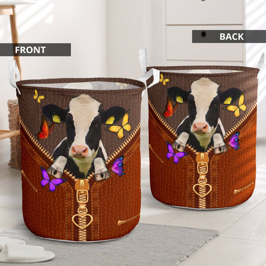 Zipper Sewing To Leather Cow Laundry Basket For Bathroom Bedroom Storage