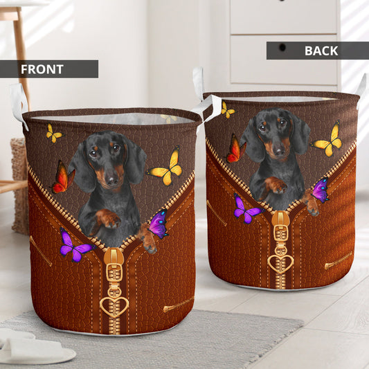 Zipper Sewing To Leather Dachshund Laundry Basket For Bathroom Bedroom Storage