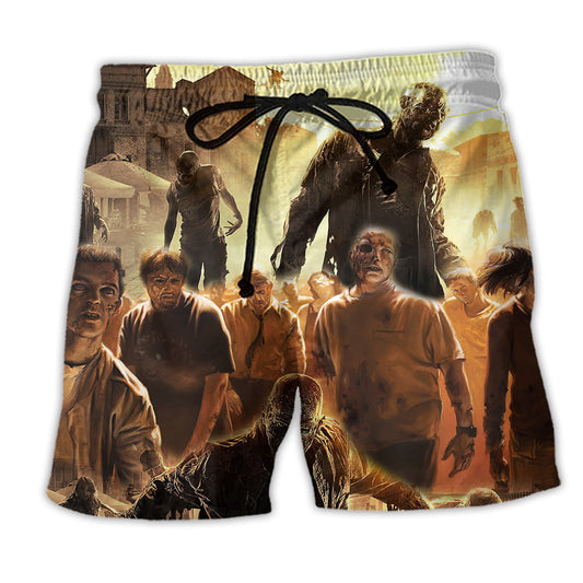 Zombie Scare Beach Shorts Pattern View For Weekend Trips And Outdoor Activities