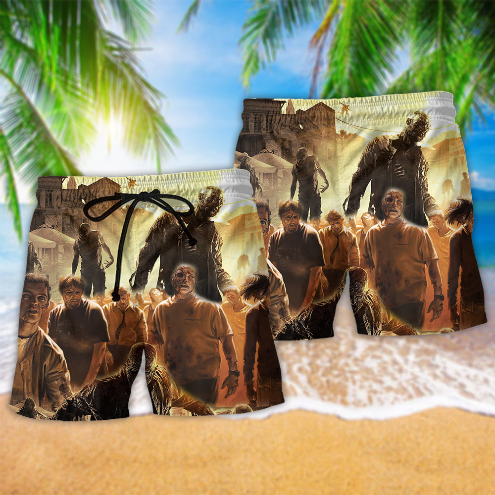 Spooky Zombie Beach Shorts Pattern Detail For Coastal Travel And Leisure And Relaxation
