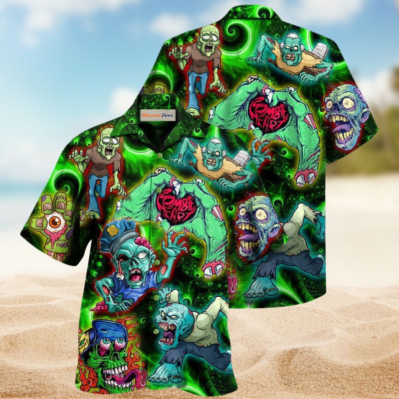 Zombies Eat Brains You'Re Safe Hawaiian Shirt For Tropical Holidays, Outdoor Gatherings, And Everyday Comfort