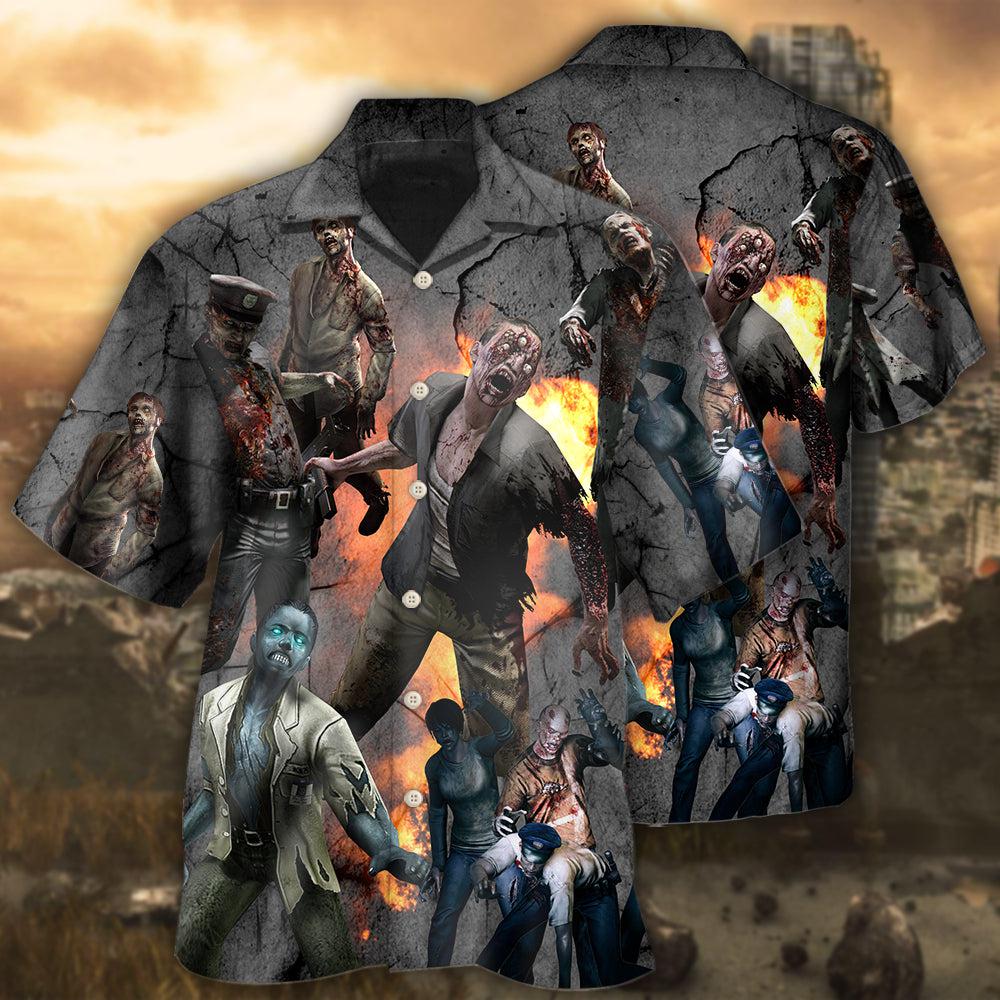 Zombie Hawaiian Shirt With Detailed Graphic For Tropical Travel Beach Gatherings And Comfortable Wear