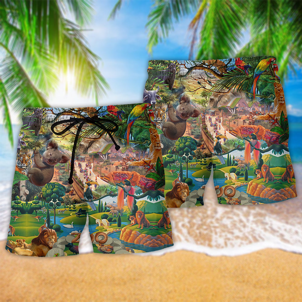 Zoo Animals Beach Shorts Pattern Detail For Sunny Day Activities And Comfortable Resort Style
