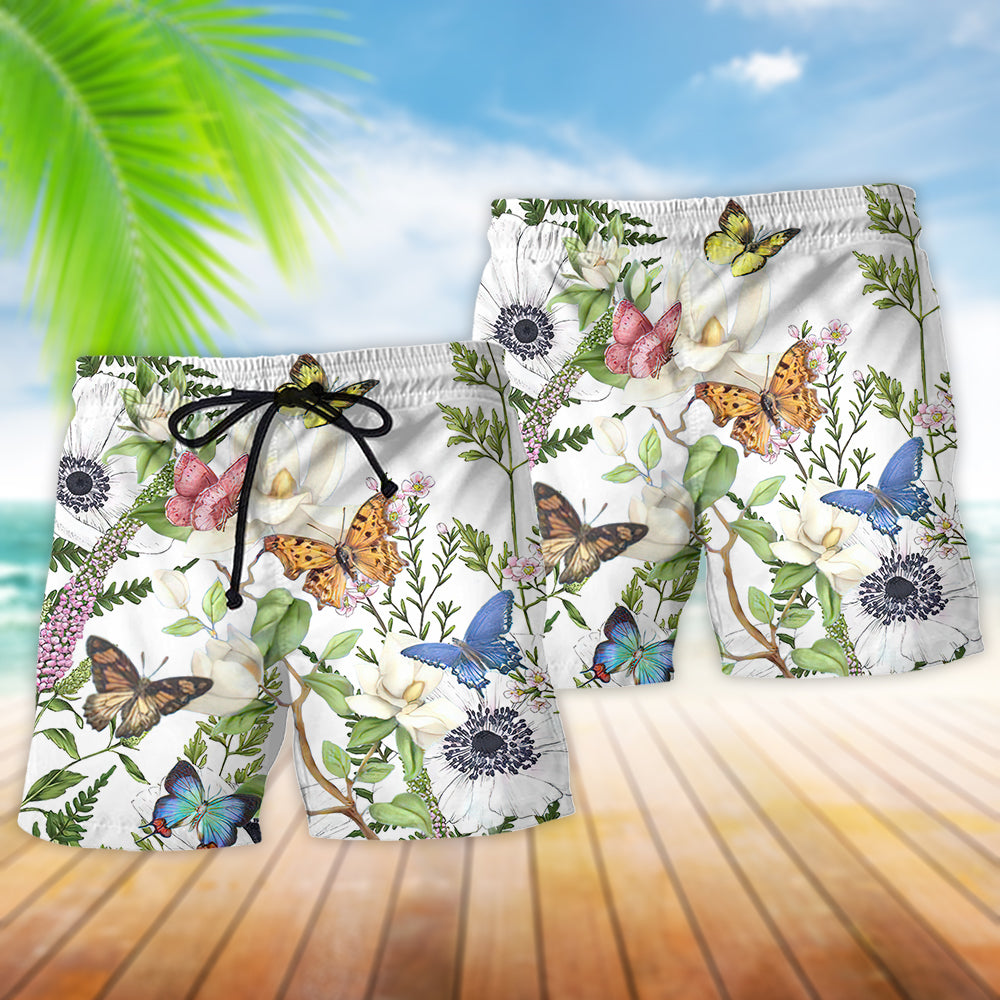 Butterfly Floral Beauty Beach Shorts For Summer Vacation And Coastal Travel